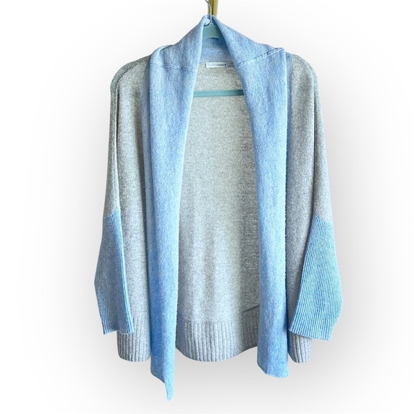 #28 Subtle Luxury 100%Cashmere cocoon Cardigan open front shawl collar blue S/M - Picture 1 of 12